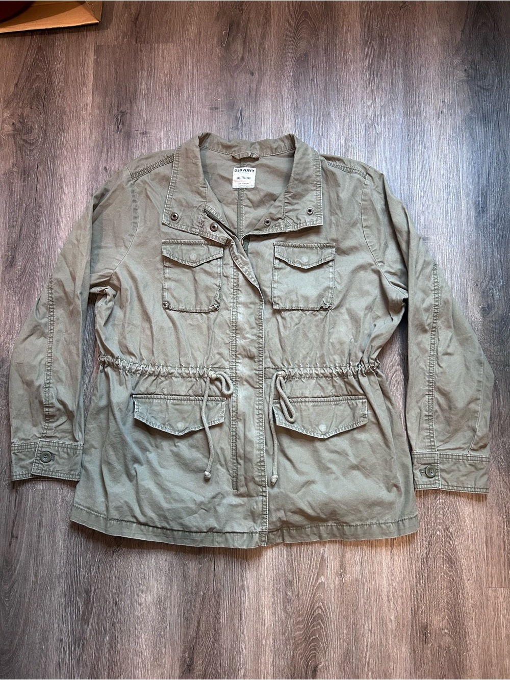 Old Navy Field Jacket Womens Sz 2XL Green Military Army Cinch Waist Full Zip